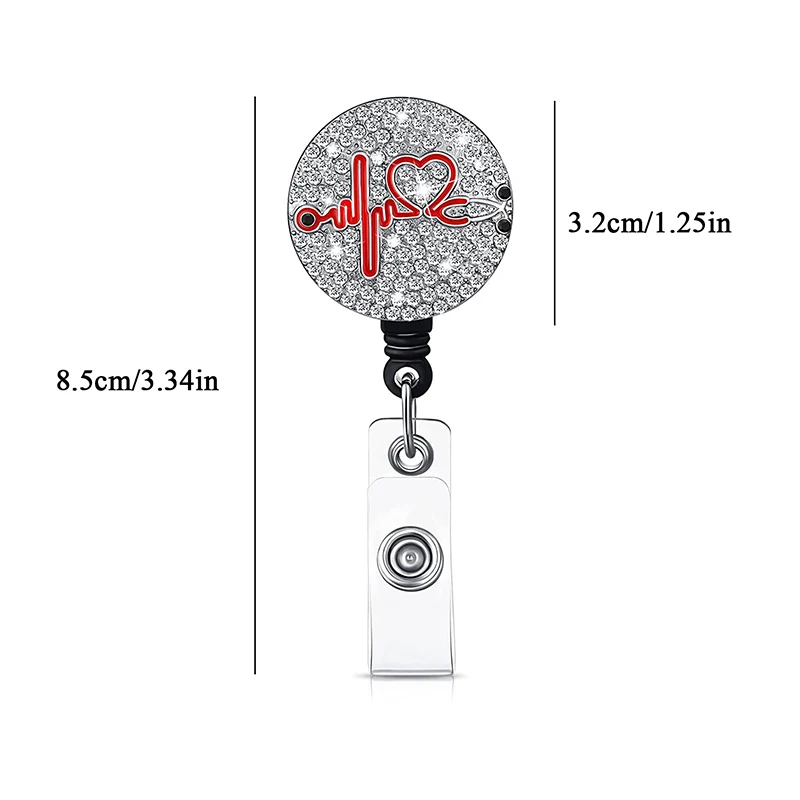 Retractable Medical Worker ID Tag Holder Buckle Rhinestone Nurse Badge Easy Pull Buckle Exquisite Badge Clip Office Supplies