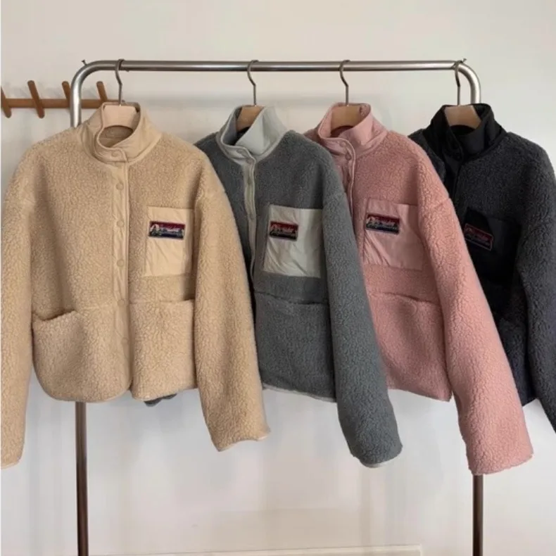 

Женское хлопковое пальто-джат на подкладке из овечьего меха, свободное двустороннее пальто с этикеткой, осенне-зимнее новое шикарное пальто в стиле ретро