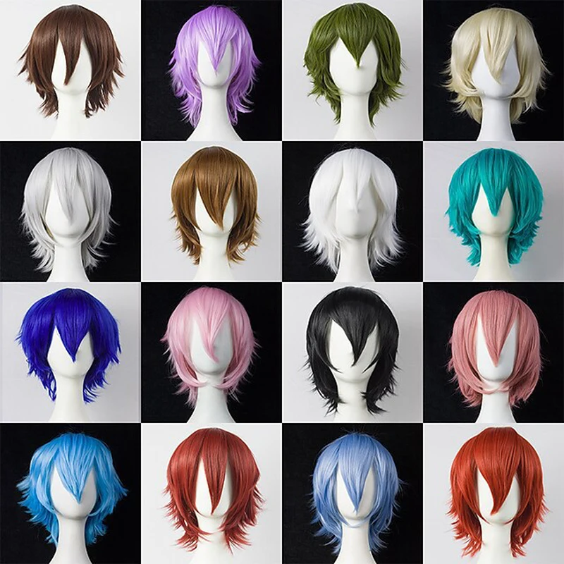 

Wholesale Of Anime Cosplay Cross-border Synthetic Wigs Short Hair Black Colored Upturned Women's Full Head Set 80258