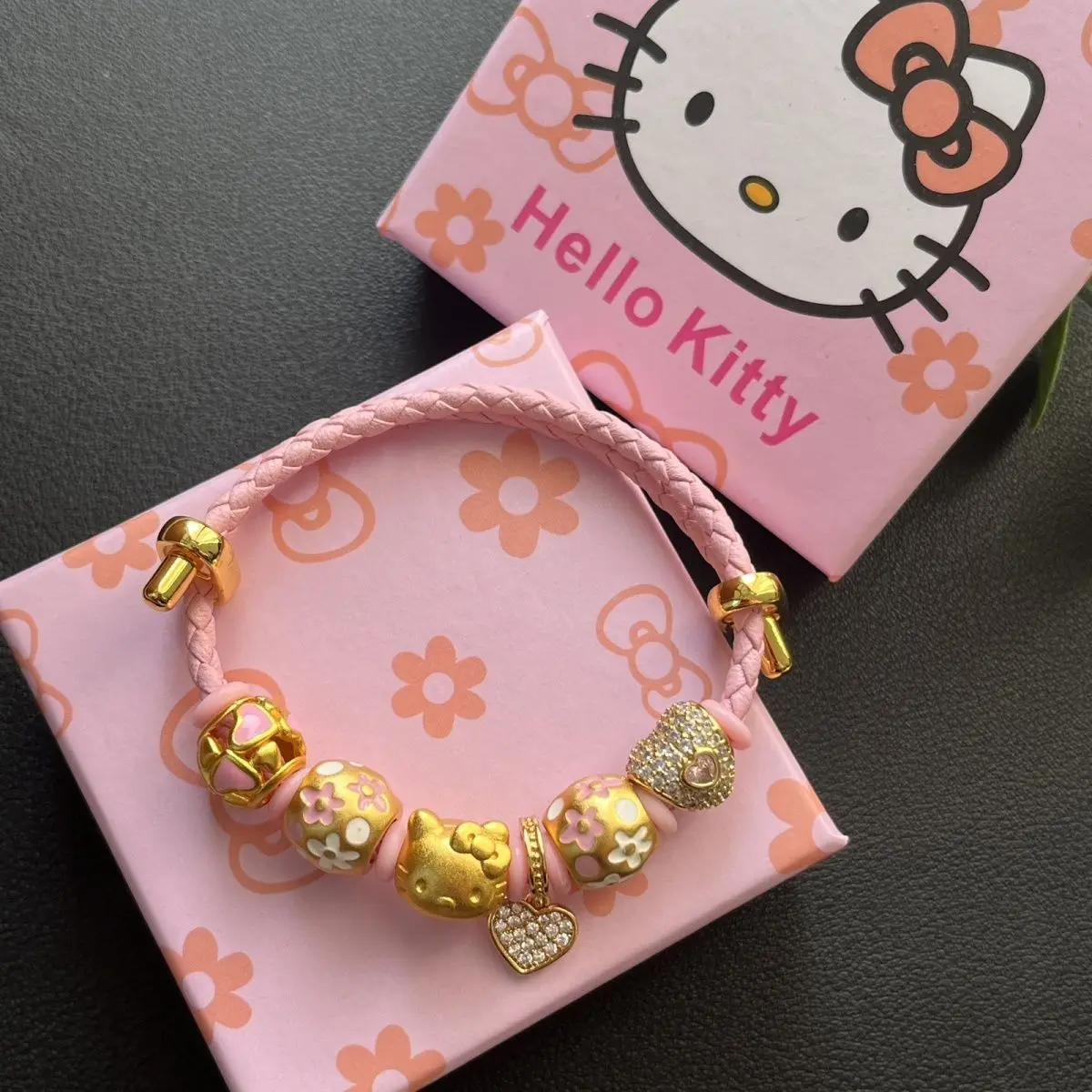 

Miniso новый золотой браслет Hello Kitty, кожаный шнур «сделай сам», водонепроницаемый регулируемый медный сплав, сохранение цвета, ювелирные изделия для лучшего друга