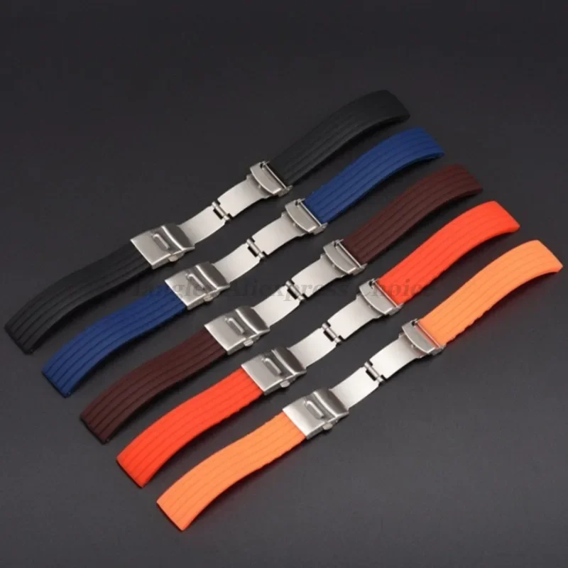 سيليكون المطاط حزام الساعات حزام نشر مشبك 18 مللي متر 20 مللي متر 22 مللي متر 24 مللي متر ل Seiko لأوميغا ل أرماني ساعة استبدال حزام المعصم