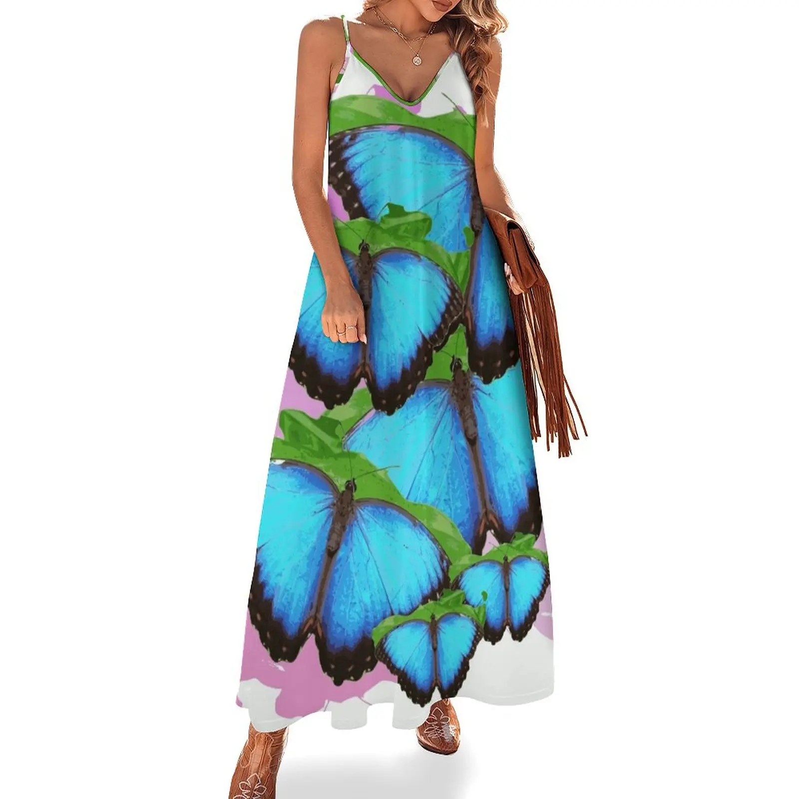 

Blue Morpho Butterfly Sleeveless Dress elegant chic wedding evening dresses dresses for special events Dress