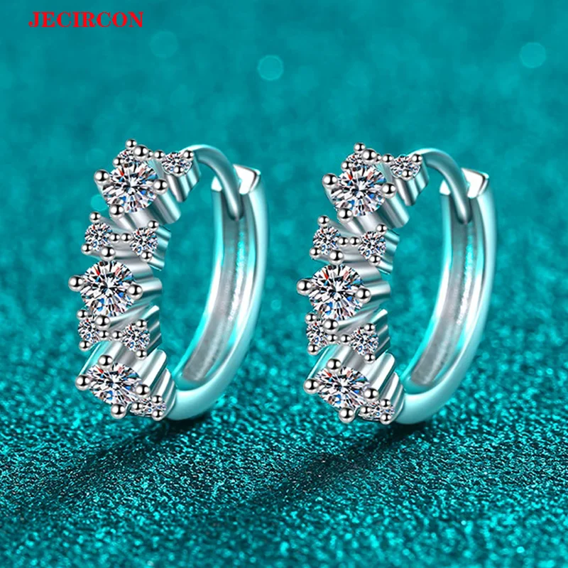 

JECIRCON S925 серьги-кольца из стерлингового серебра с муассанитом для женщин, модные геометрические милые сверкающие украшения для ушей с бриллиантами