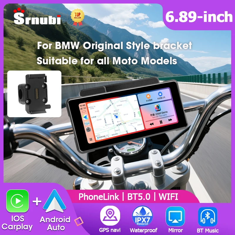 

Srnubi 6.89" Motorcycle Navigation with Bracket for BMW Style Carplay Android Auto Motorbike Portable Dual Bluetooth Dashboard