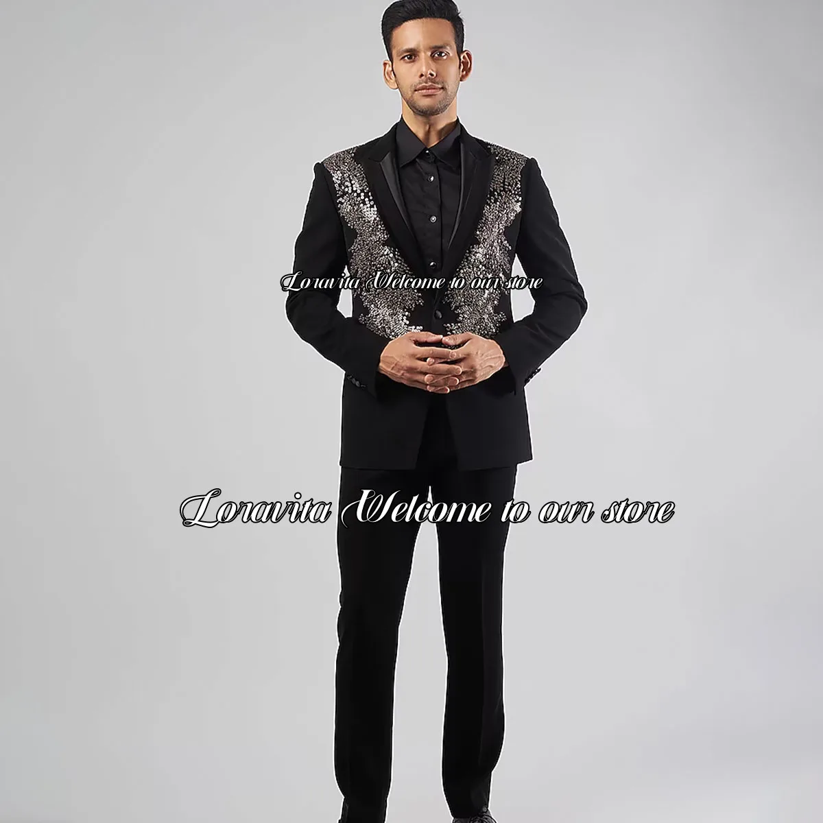 Shiny 2 Pieces Sets Groom Wedding Tuxedos Luxury Beaded Crystals Men SuitsSlim Fit Male Prom Blazers traje de hombre elegante