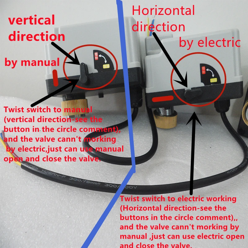 3čepel způsob t-type a 2 způsob mosaz motorizované záruka klapka ac220v DC12V/24V 3-wire 2-control elektrický actuators s manuál spínač