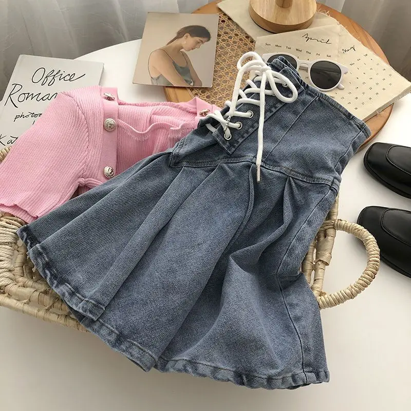 Deeptown Denim Pleated Skirt Woman Coquette Fashion Mini Skirts Vintage Y2k Sexy Slim Up High Waist Casual Retro Short Skirts