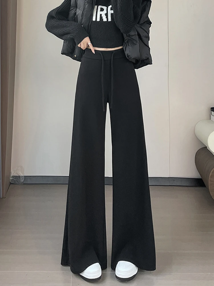 Pantaloni a Gamba Larga con Vita Alta e Fodera in Pile per Donna, Caldi e Comodi per Autunno e Inverno, Stile Casual e Vestibilità Ampia