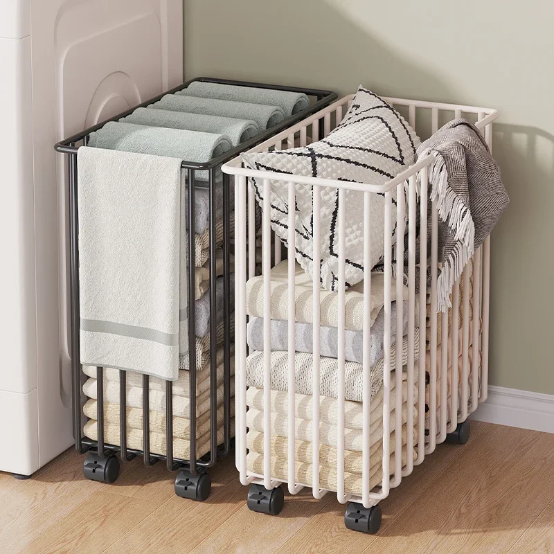 

Laundry Basket Organizer Basket Minimalist Bathroom Seam Laundry Basket Set Strip Wheel Mobile Toilet Storage Baskets