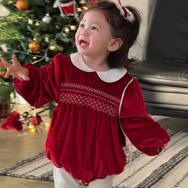 2023 Weihnachten 0-24 M Baby Mädchen Overall Casual Bogen Gestickte Lange Ärmel Neugeborenen Strampler Weihnachten Party Kleinkind nette Kleidung – Detail 15