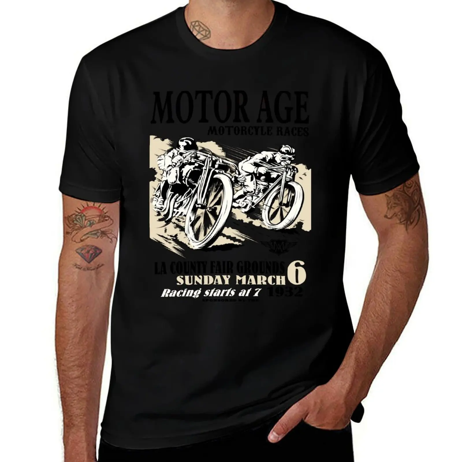 Motor Age LA Race Day T-Shirt plus size tops vintage clothes mens white t shirts