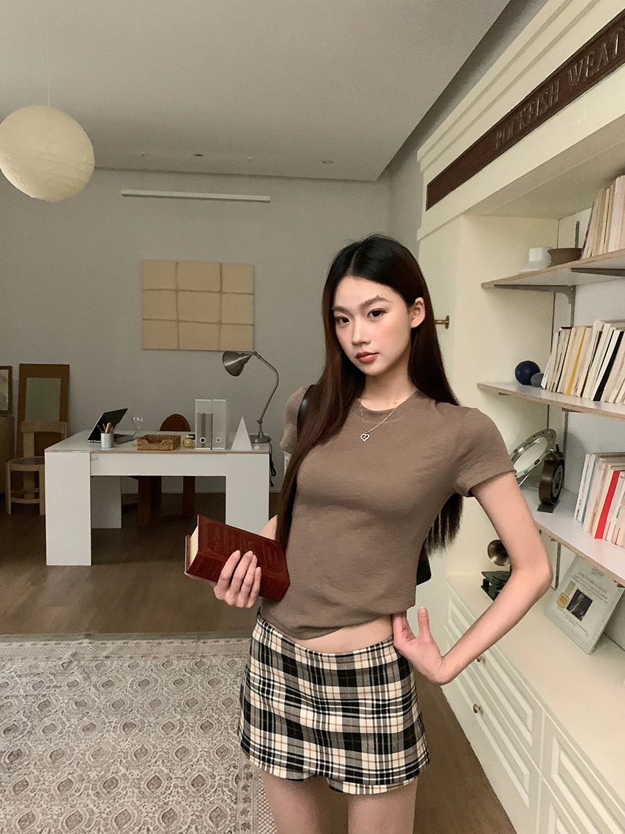 

Юбка трапециевидной формы с высокой талией, женская клетчатая юбка с запахом, летние новые поступления, смесь полиэстера для поездок на работу