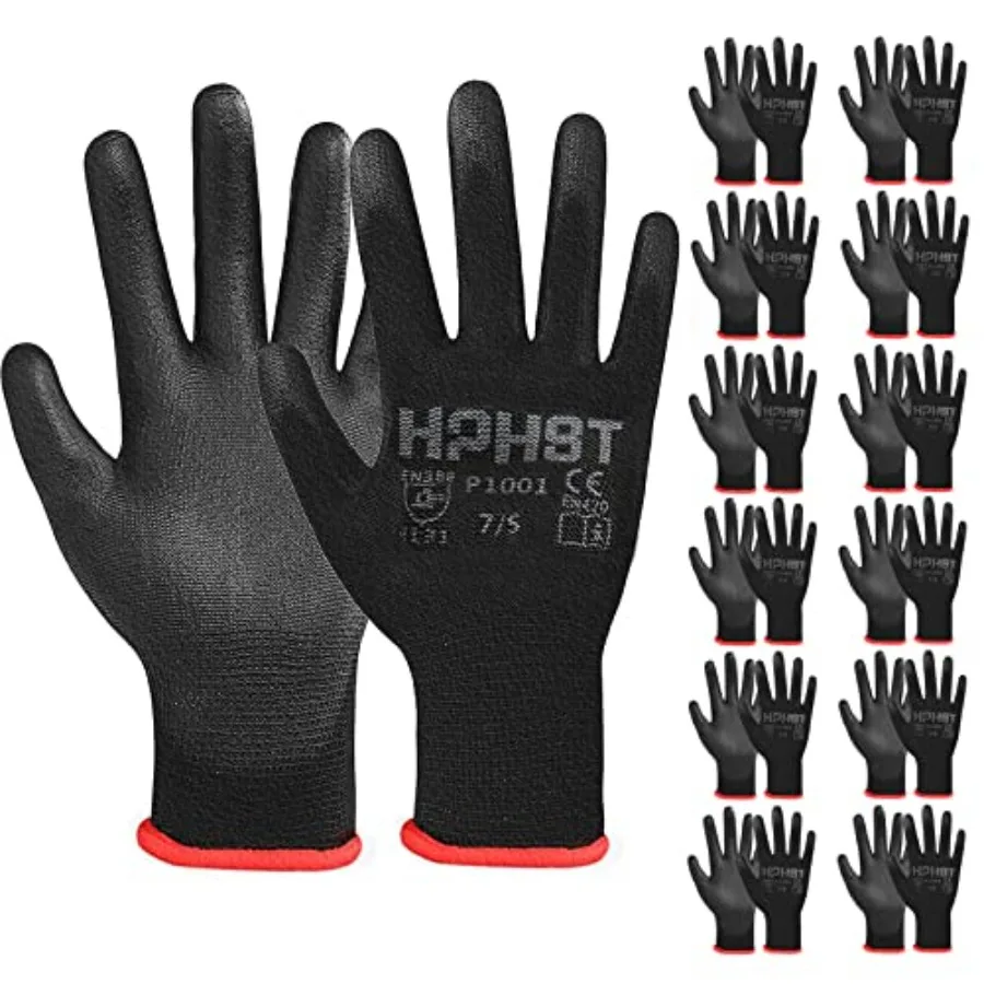 

PU Coated Safety Work Gloves, 12 Pairs Work Gloves Mechanic Working Seamless Knit Glove with Polyurethane Coated Smooth