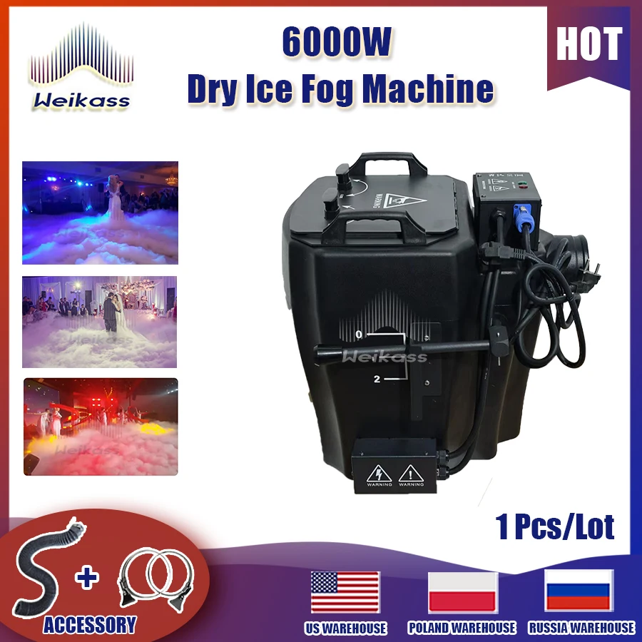 

No Tax 1Pcs DMX 6000W Dry Ice Fog Machine Wedding Low Ground Lying Smoke Machine With Pipe Party Concert