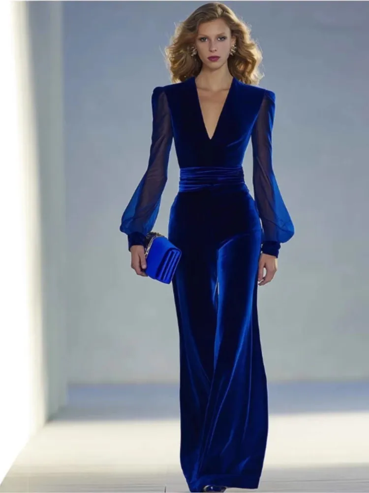 

Сексуальные женские комбинезоны с глубоким v-образным вырезом, модные шифоновые комбинезоны с длинными рукавами и талией, тонкие широкие брюки, женские офисные комбинезоны