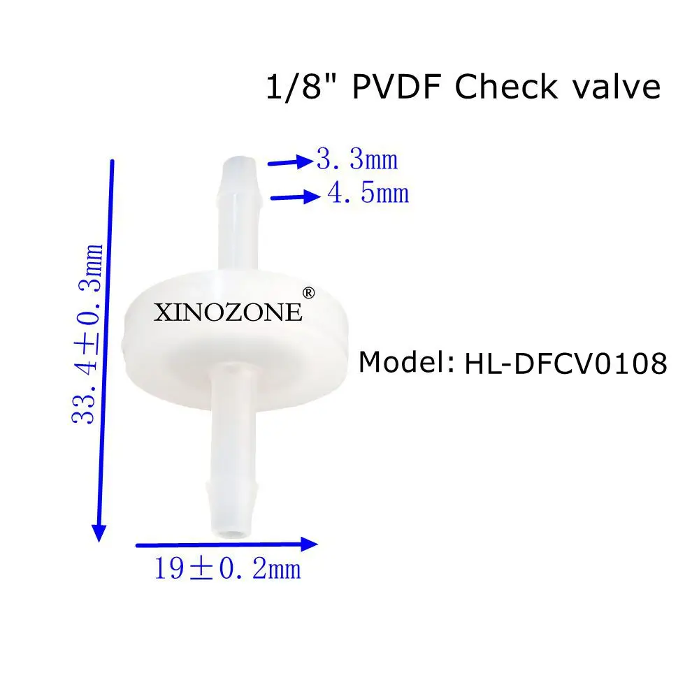 1/4in plastikowy zawór zwrotny zawór ozonowy zapobiegający cofaniu wody membrana OD 6.5mm materiały PVDF HL-DFCV0416