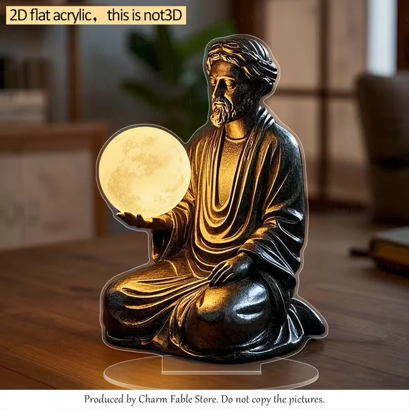 قطعة واحدة من تمثال شخص يحمل القمر، مناسب لرمضان، عيد الفطر، اجتماعات الأطفال، ديكور العائلة أو الفصول الدراسية