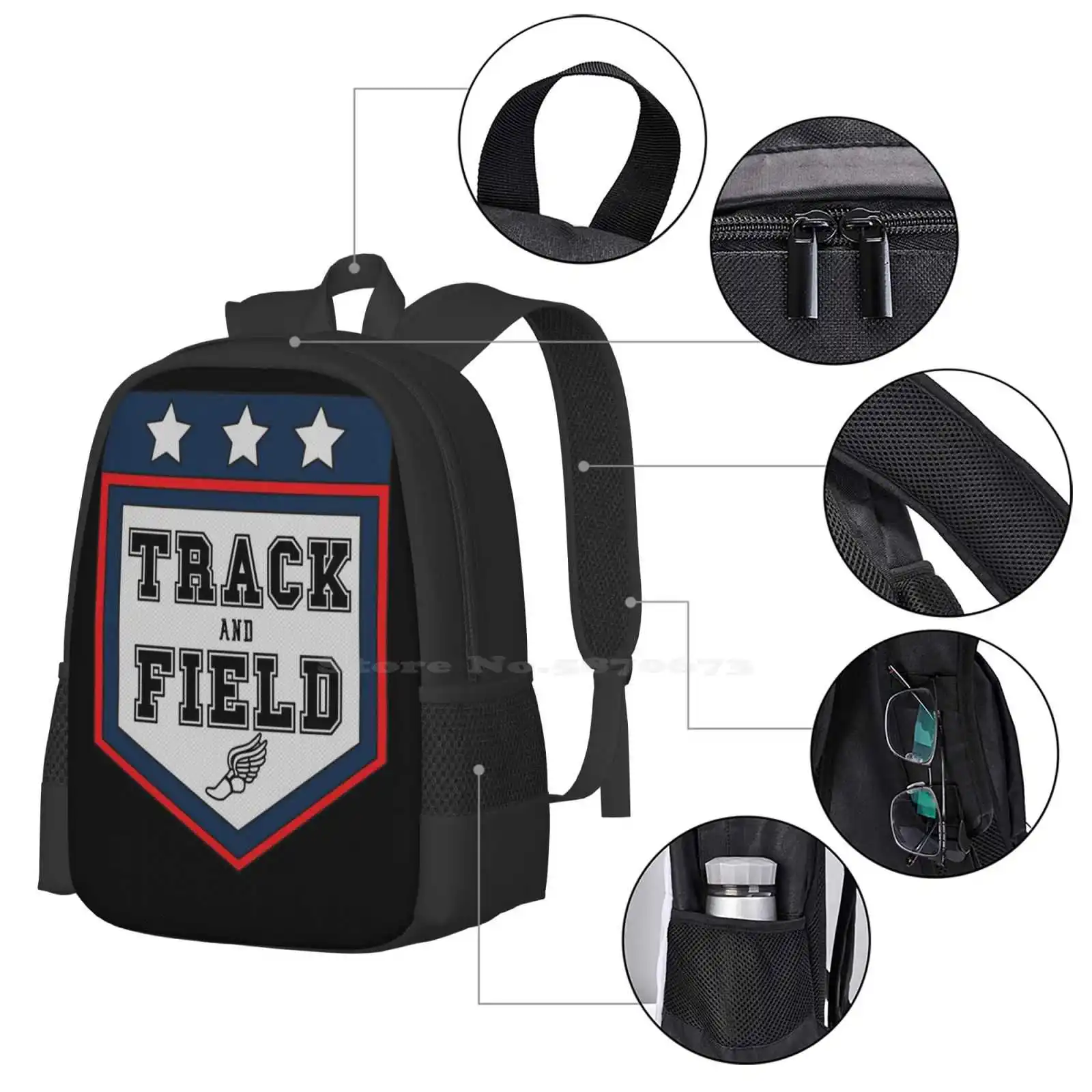 Track and Field Run Jump Mochila para Teen College Student, Design Padrão Sacos, Runner Sprinter Hurdler