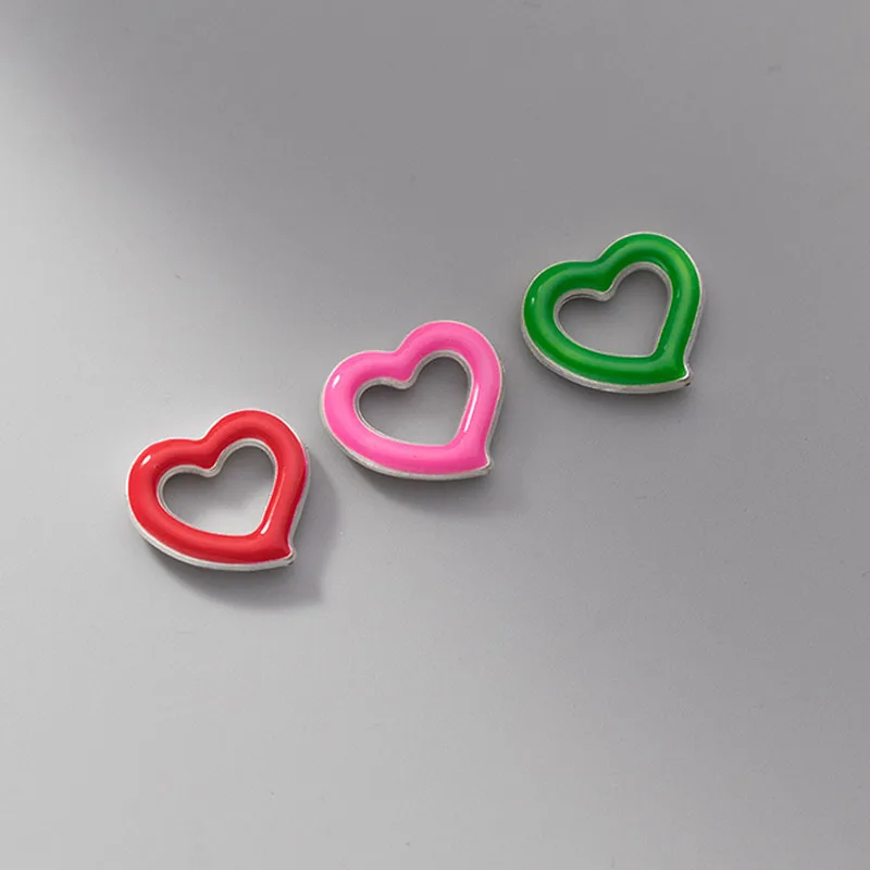 1pc/Lot 925 Sterling Silver Red/Pink/Green Heart Charm Connectors 3D Hard Silver Bracelets Heart Close Rings DIY Jewelry Making