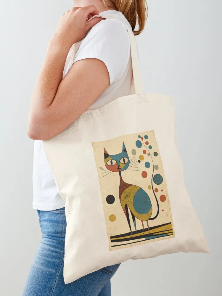 

Mid Century Cat 17 Abstract Art Print Painting Wall Decor Tote Bag shopping bags foldable Canvas cute pouch bag Custom bag
