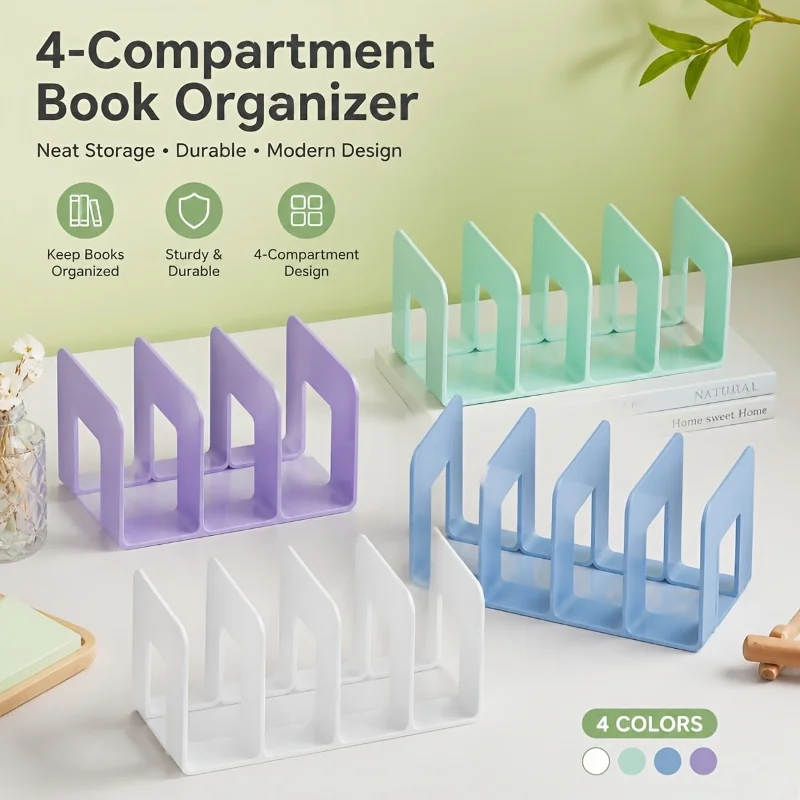 Desktop Bookshelf Organizer, Book And Study Supplies Storage, Anti-Slip Baffle Design, Universal for Office Desk, Space-Saving