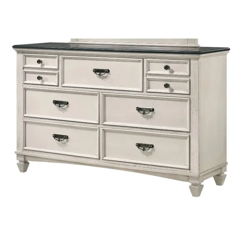 Beautiful one-piece dresser, two-tone finish, farmhouse-style storage drawers, bedroom furniture, black nickel hardware