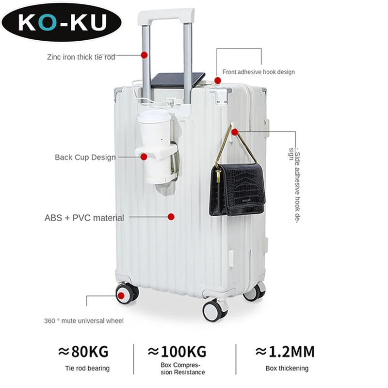 KO-KU Multifunction Travel Suitcase Small Fresh Luggage Female New Trolley Case Male 20/24 Inch Students Password Boarding Box