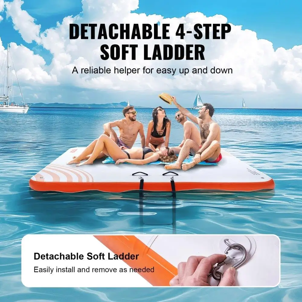 Inflatable Floating Dock 7FT x7FT Non-Slip Platform Mat Detachable Ladder Portable with Bag for pool Beach Ocean