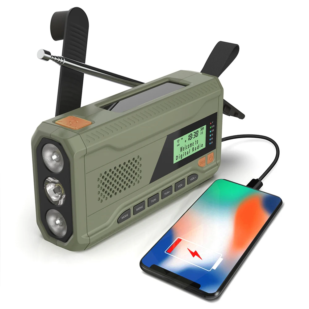 Portable DAB FM Radio Rechargeable Emergency Radio Hand Crank Solar Radio with Flashlight BT Speaker 5000m Powerbank for Outdoor