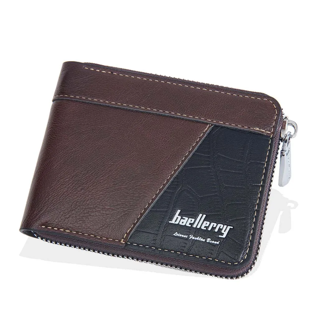 

PU Leather Men's Short Wallet Multifunction ID Badge Holder 2 Fold Wallets Credit Card Case Black Coffee Small Pocket Purse