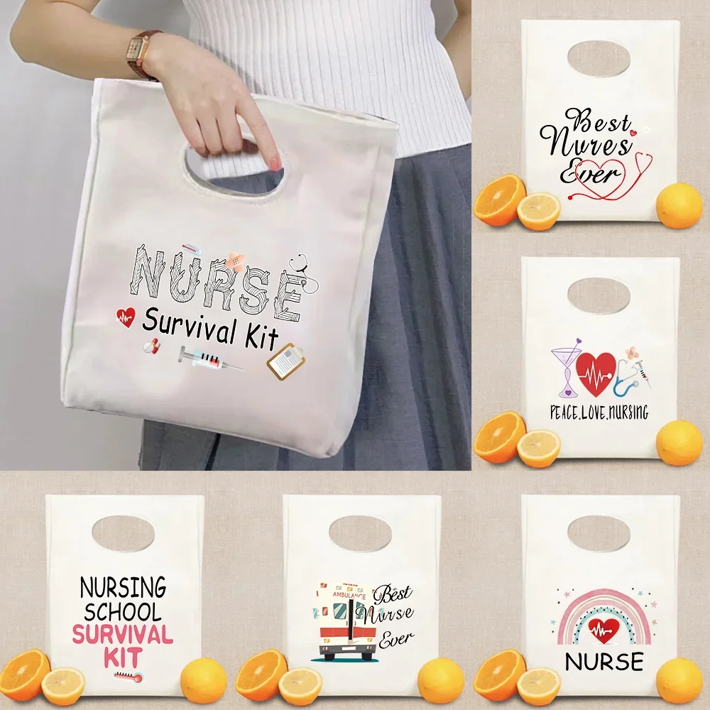 Large Capacity Nurse Series Lunch Bag Daily Student Workers Insulated Lunch Bag Portable Camping Thermal Picnic Pouch Unisex