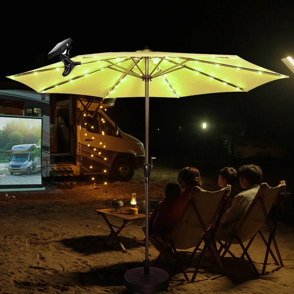 Solar Patio Umbrella Light IP65 Waterproof Cordless Parasol String Light USB Rechargeable Remote Control Beach Tent Camping Lamp