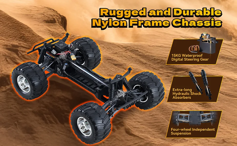 1/10 Scale Brushless RC Crawler Truck, 2WD Off-Road Vehicle with Wheelie Bar, High-Torque Motor, Hobby Grade Remote Control Car for Adults, Navy Blue