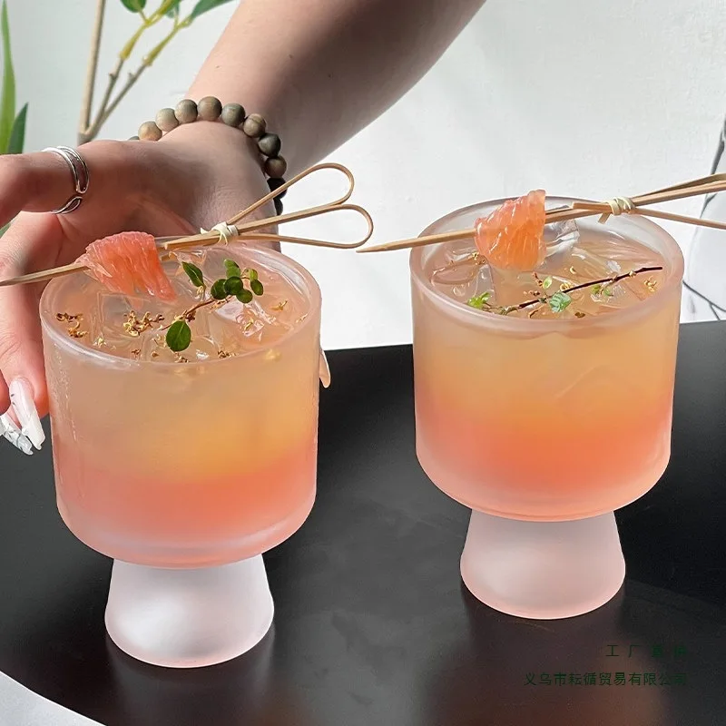 Simple Pink Thick Bottomed Mountain View Cup, High-value Glass Cup, Coffee Beer Juice Cup, Frosted Craftsmanship Cocktail Glass