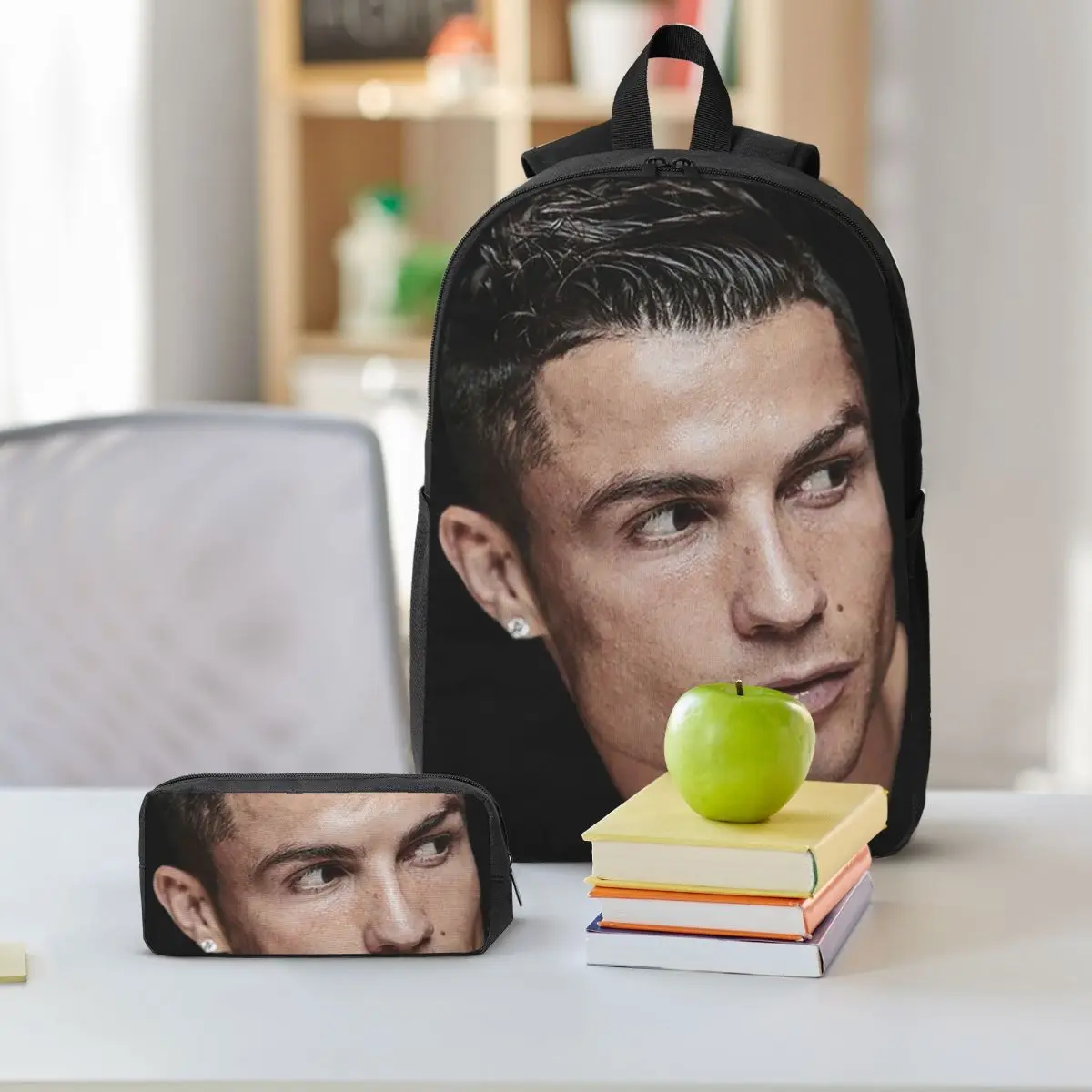 Christiano Ronaldo Backpack Student BookBag School Bag Shoulder Bags 3ps Insulated Lunch Bag Pencil Case