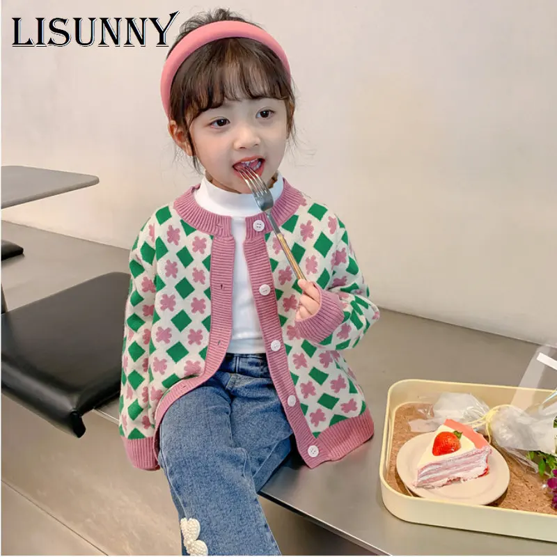 

Child Cardigan Girl Sweater Spring Autumn Toddler Knitted Coat Plaid Kids Jumper Children Jacket Baby Clothes Lolita Style 1-5y