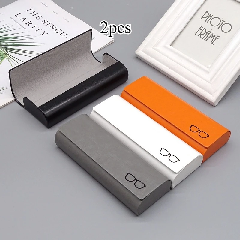 

2pc New Fashion Glasses Case Myopia Sun Eye Box Men and Women Anti-pressure Mirror Case Leather Optical Lens Case