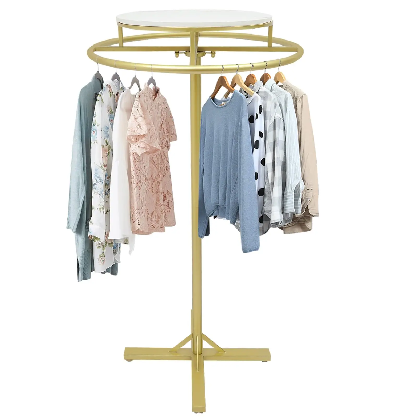 

Round Garment Racks for Hanging Clothes 360 ° Rotary Clothes Display Rack 27.56" Diameter Freestanding Retail Display Stand Comme
