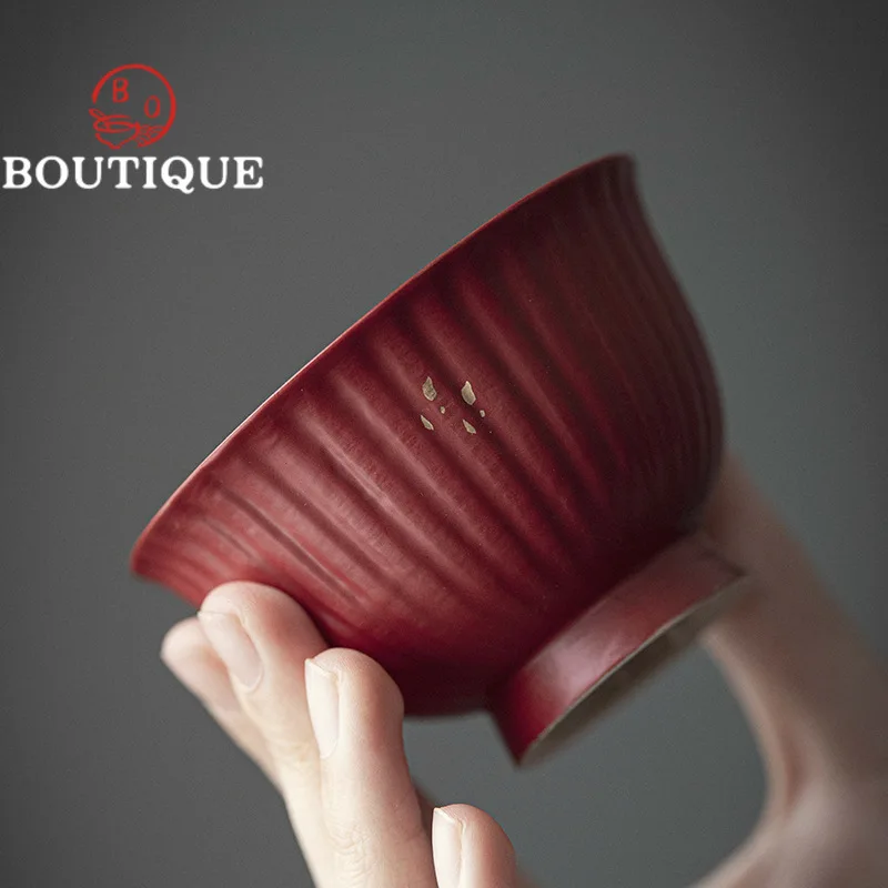100ml Boutique Hawthorn Red Galze Ceramic Covered Bowl Creative Chrysanthemum Petal Tea Bowl Tea Maker Gaiwan Kung Fu Utensil