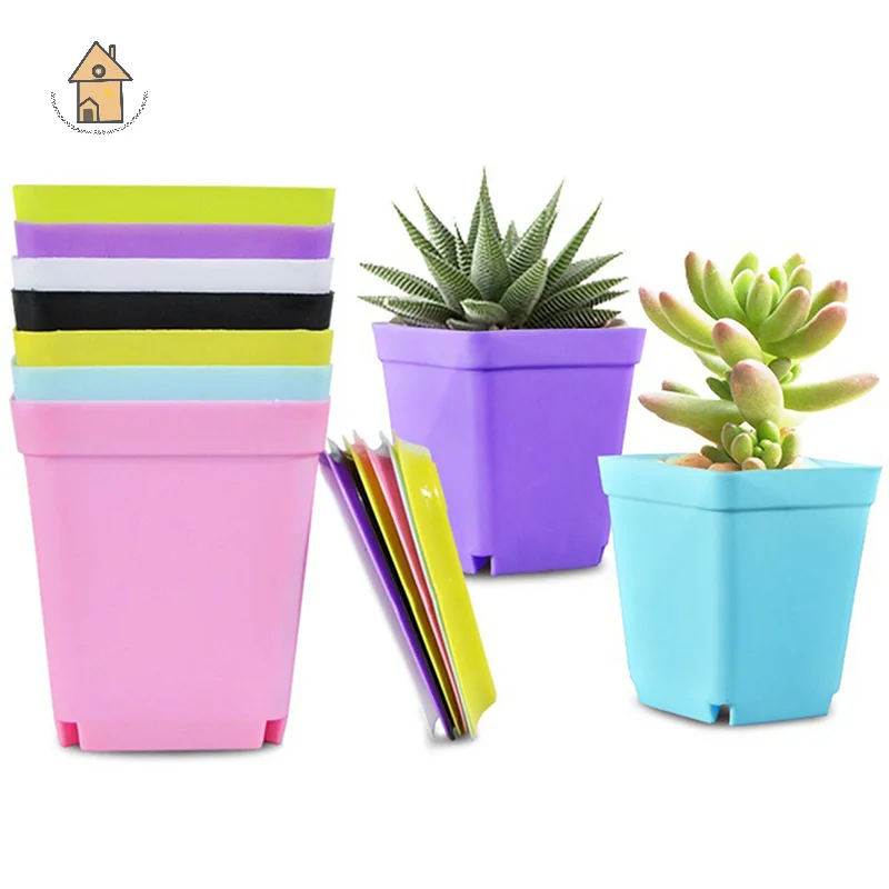 

12 упаковок маленького квадратного горшка, многоцветный дополнительный маленький горшок, квадратный сочный горшок с подносом, пластиковый горшок для рассады