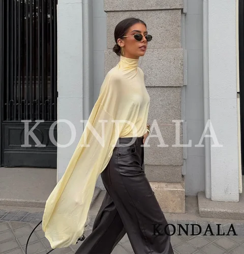 Imagen 2 del producto KONDALA Elegantes Tops Asimétricos de Cuello Alto para Mujer, Tops Amarillos de Moda Urbana, Novedad Verano 2026, Tops Románticos para Vacaciones