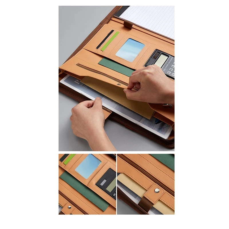 지퍼가 달린 가죽 포트폴리오 폴더, 손잡이가 달린 비즈니스 폴더, 회의 메모장 폴더, 남녀 공용