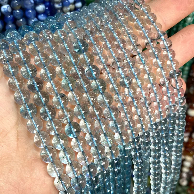 Blue Natural Stone Beads Topaz Aquamarine Agate Jade Glass Crystal Loose Round Spacer Bead for Jewelry Making Diy Bracelet Charm