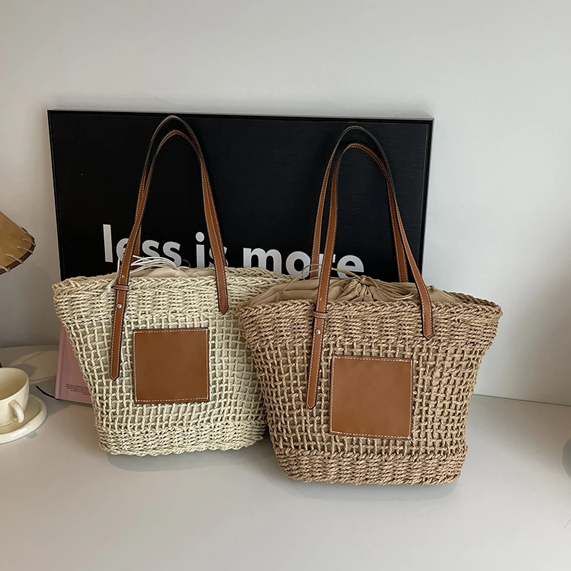 Women Straw Handbags 2024 Fashion Korean Shopper Bags Luxury Design Large Woven Tote Bag Summer Beach Handmade Tote Handbag