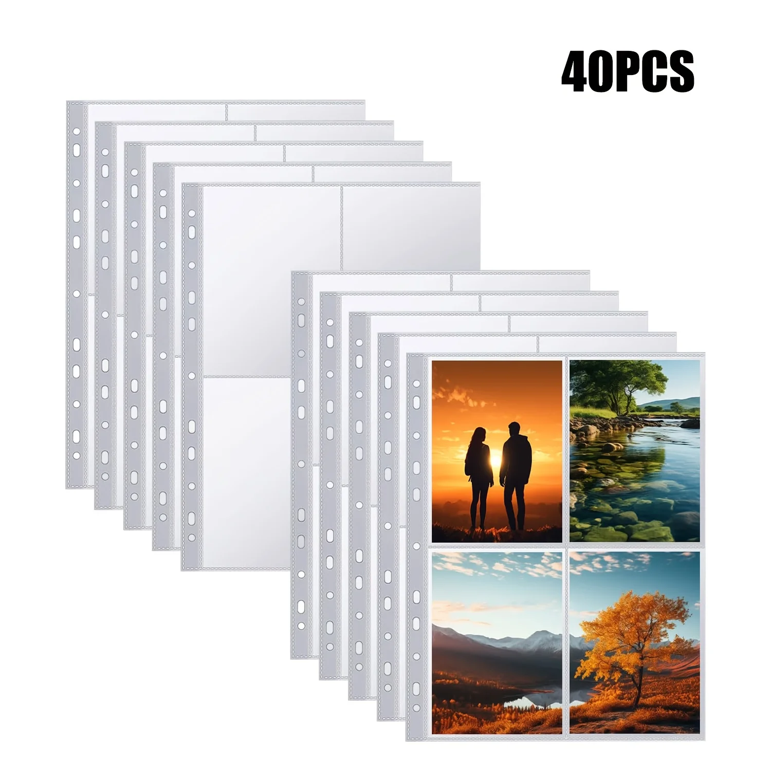 40pcs A4 Photo Sleeves with 320 A4 Hole Binder Pockets,4 Compartments,Double-Sided 4-Hole Photo Protector,For A4 Ring Binders