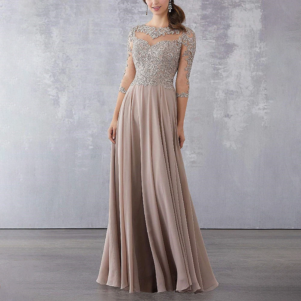 Customized Mother of the Bride Dresses for Weddings Lace Applique Wedding Guest Gowns for Women A Line 3/4 Sleeves Evening Dress