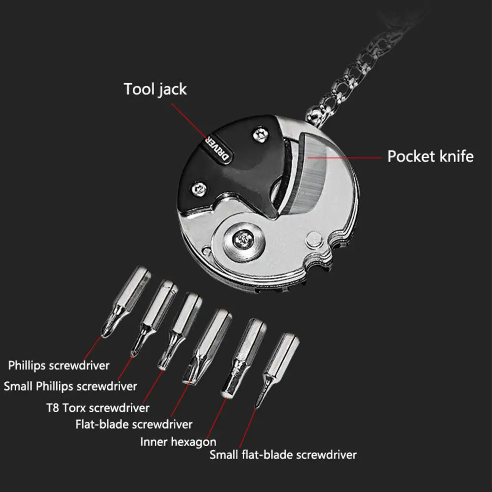 Keychain Screwdriver Multifunctional Hexagon Coin Outdoor EDC Tool Folding Knife Pocket Mini Multitool Coltello Gear Pee Gadgets