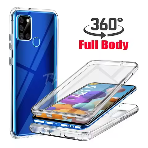 360 Crystal Front Back Phone Case For Samsung A21S SM-A217F Double Layer PC+Silicone Cover Galaxy A 21S SM-A217M Shockproof Case