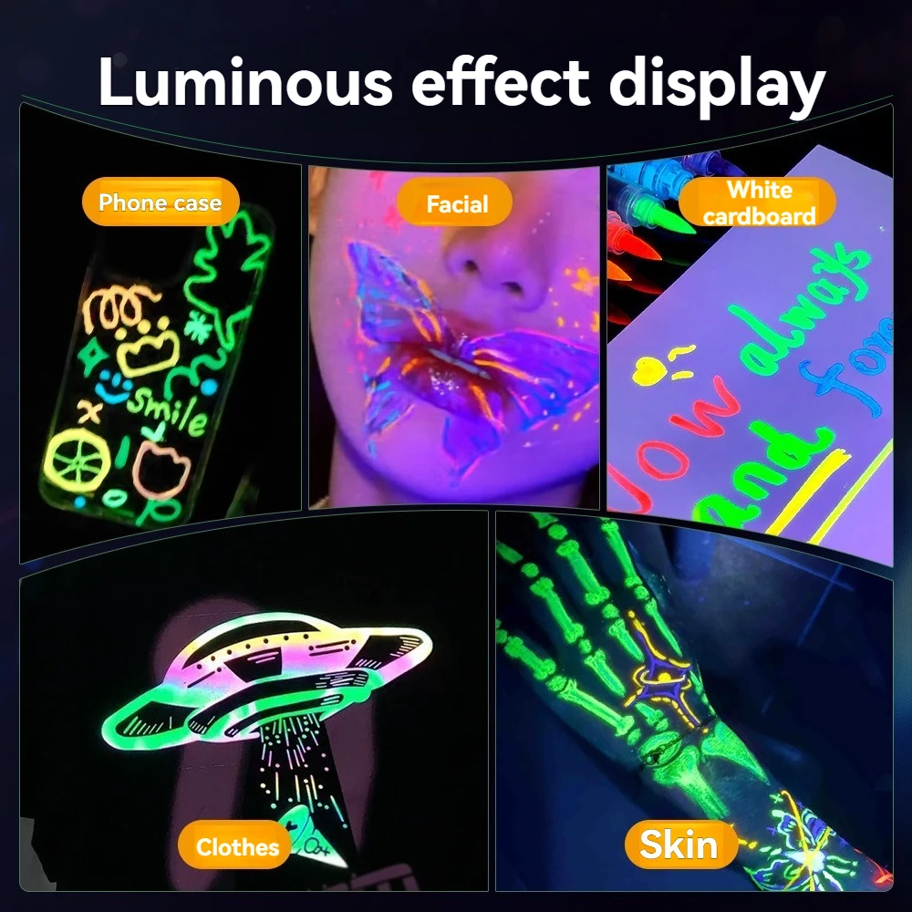 8 ألوان/مجموعة أقلام طلاء أكريليك فلورسنت بالأشعة فوق البنفسجية نيون ، علامات طلاء ، توهج في الظلام مشرق لتقوم بها بنفسك قلم تحديد مضيئة لوازم فنية #5