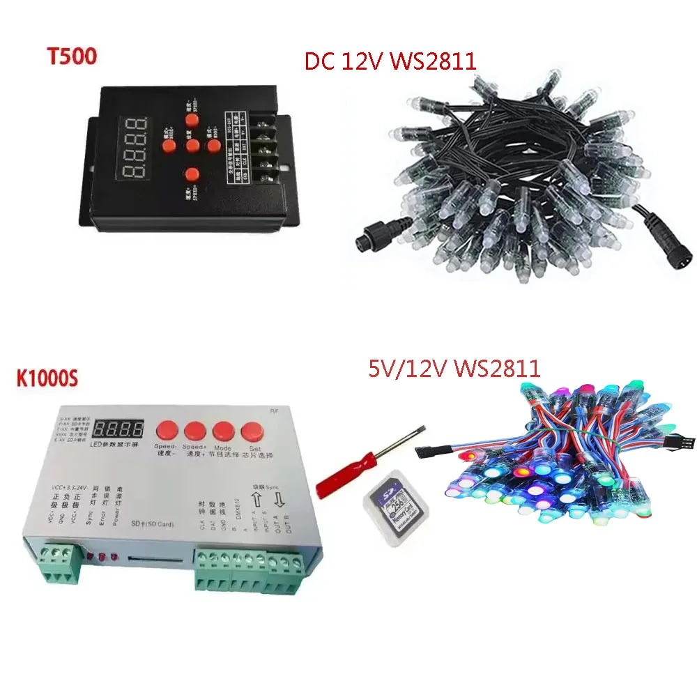 K1000S T500 SD card for WS2801 WS2811 LPD6803 WS2812B  led pixel controller RGB full color DMX512 2013 new version DC5V-24V RGB